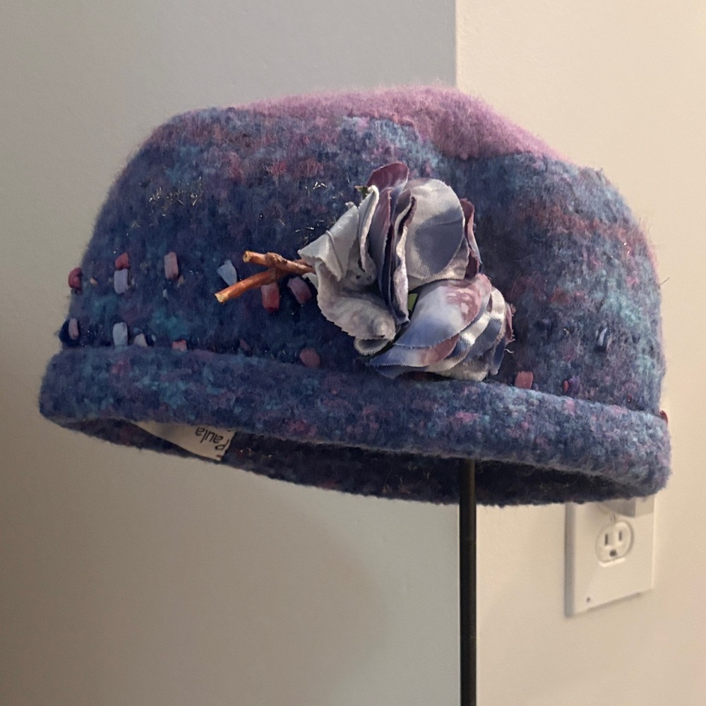 Purple Wool Felt Floral Accent Beret